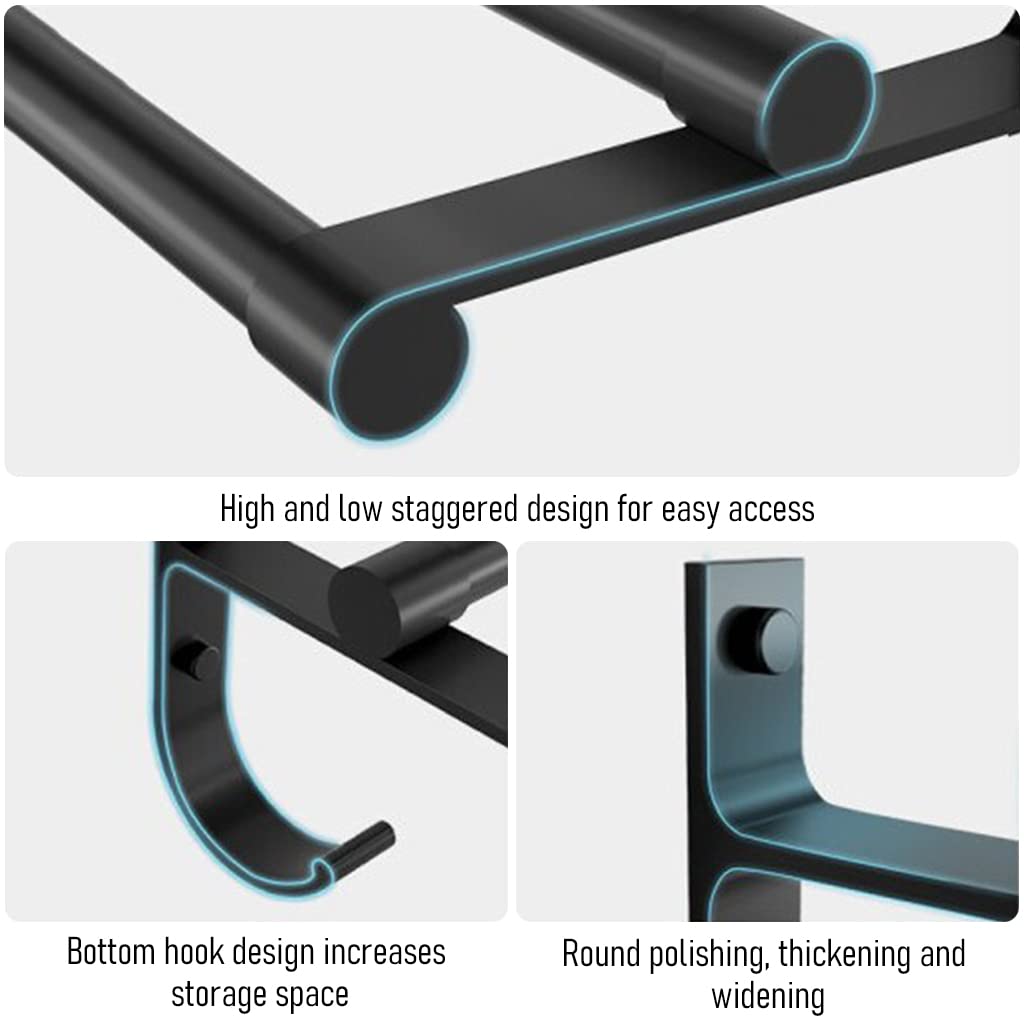 HASTHIP 15.7 Inch Aluminum Bathroom Towel Rack Towel Rod Towel Hanger Towel Bar Bath Accessories, Double-Pole Towel Stand with Hooks, Rustproof Towel Storage Wall Mount for Bathroom Lavatory (Black) HASTHIP 15.7 Inch Aluminum Bathroom Towel Rack Towel Rod Towel Hanger Towel Bar Bath Accessories, Double-Pole Towel Stand with Hooks, Rustproof Towel Storage Wall Mount for Bathroom Lavatory (Black)